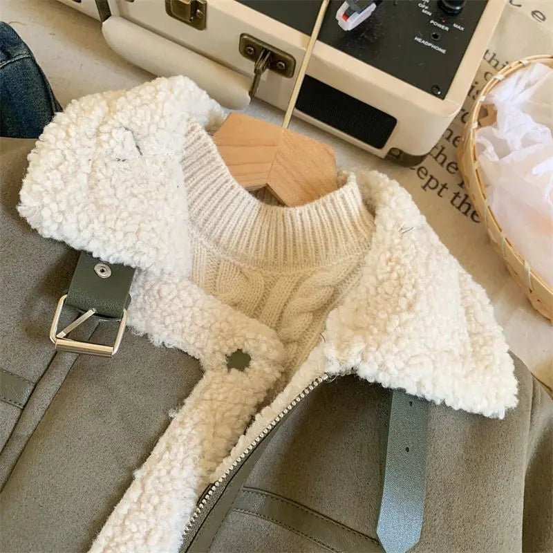 Winter New Children's Jacket Boys and Girls Baby Plush Thickened Cotton Coat Warm Jacket Motorcycle Coat  Autumn