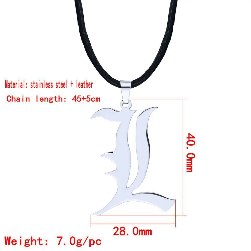 Anime Death Note L Lawliet Necklace Stainless Steel Old English Letter Pendant Beads Chain Necklaces Cosplay Jewelry Gift