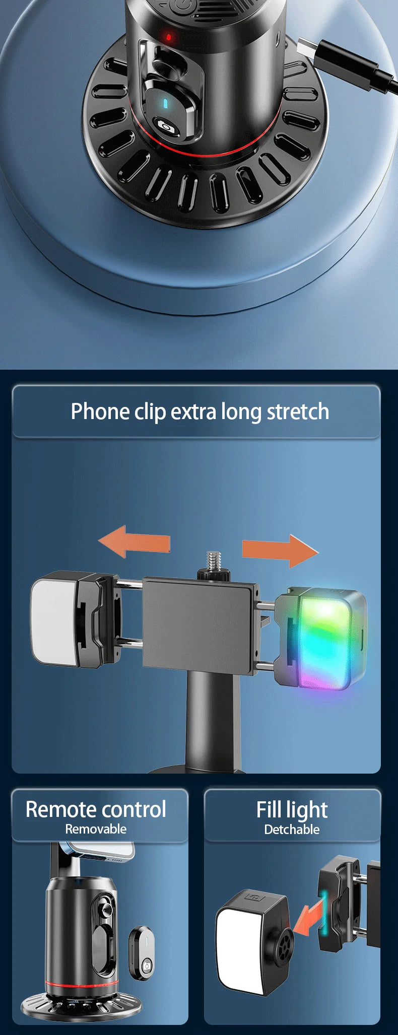 360° Rotation Phone Gimbal Stabilizer with Remote, Desktop Tripod Stand & Auto Tracking for Live Streaming/Vlogging