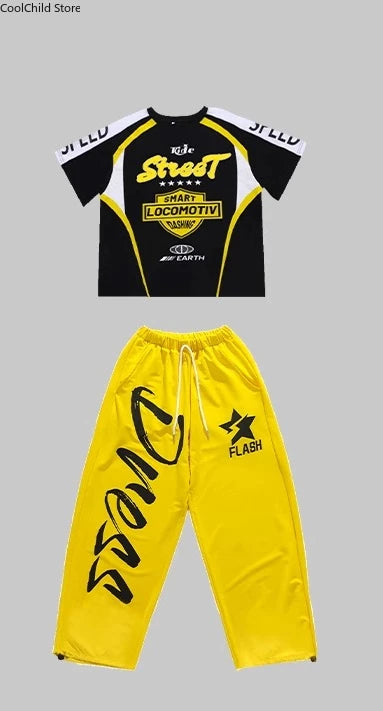 Boys Hip Hop Contrast T-shirt Yellow Vest Sweat Pants Girls Street Dance Jazz Costume Children Clothes Set Kids K-pop Streetwear