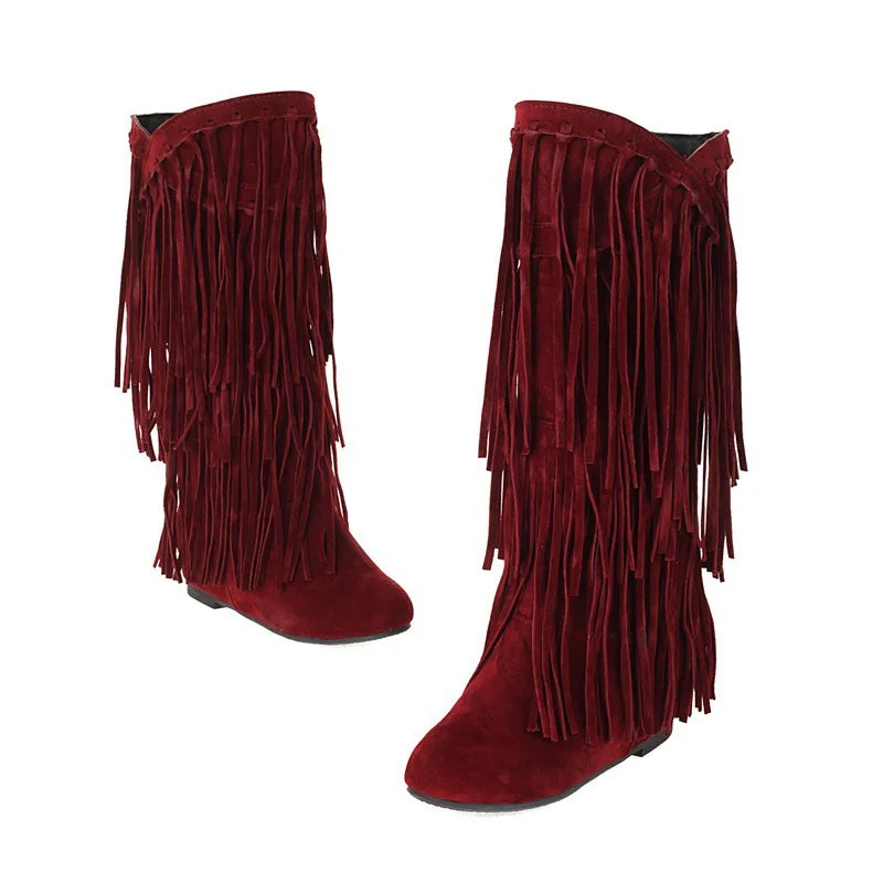 Boots 2025 autumn/winter women's boots casual fringe boots college style flat bottomed high top boots women's shoes