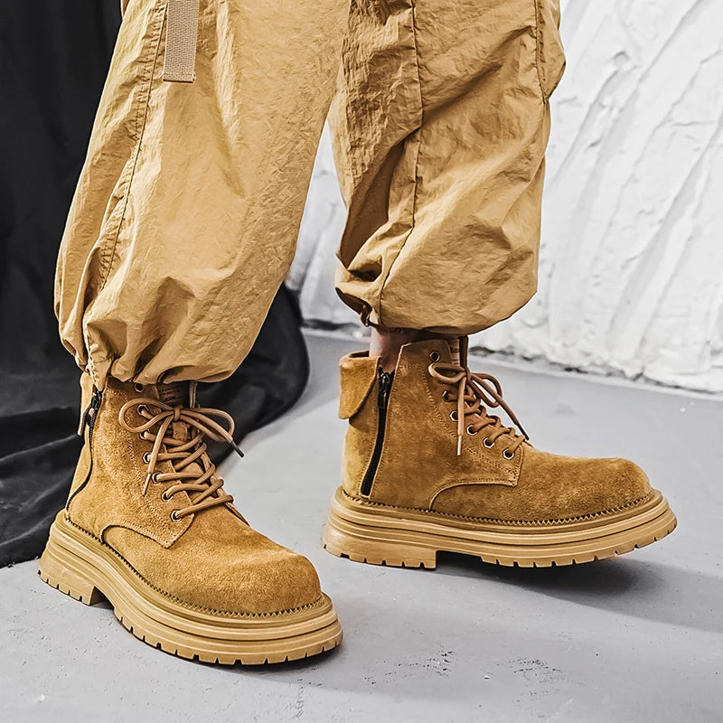 Men's high-quality suede horse boots outdoor casual leather boots thick soled English style short boots fashionable work boots