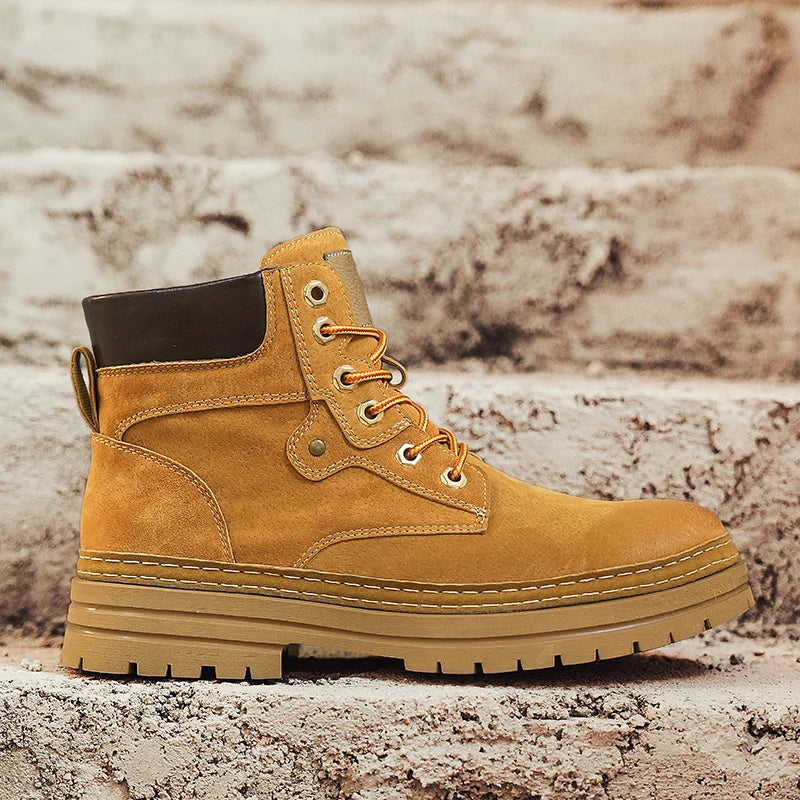 Genuine Leather Men's Ankle Boots Casual High Quality Boots Man Outdoor Work Sneakers High Top Streetwear Motorcycle Boots Men
