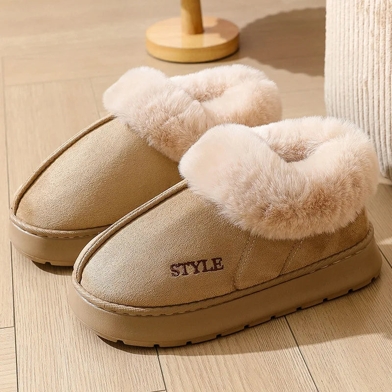 Women's Winter Slippers Non-Slip Outdoor Indoor House Shoes Plush Fleece Lined Warm Cotton Slippers For Women Platform Footwear