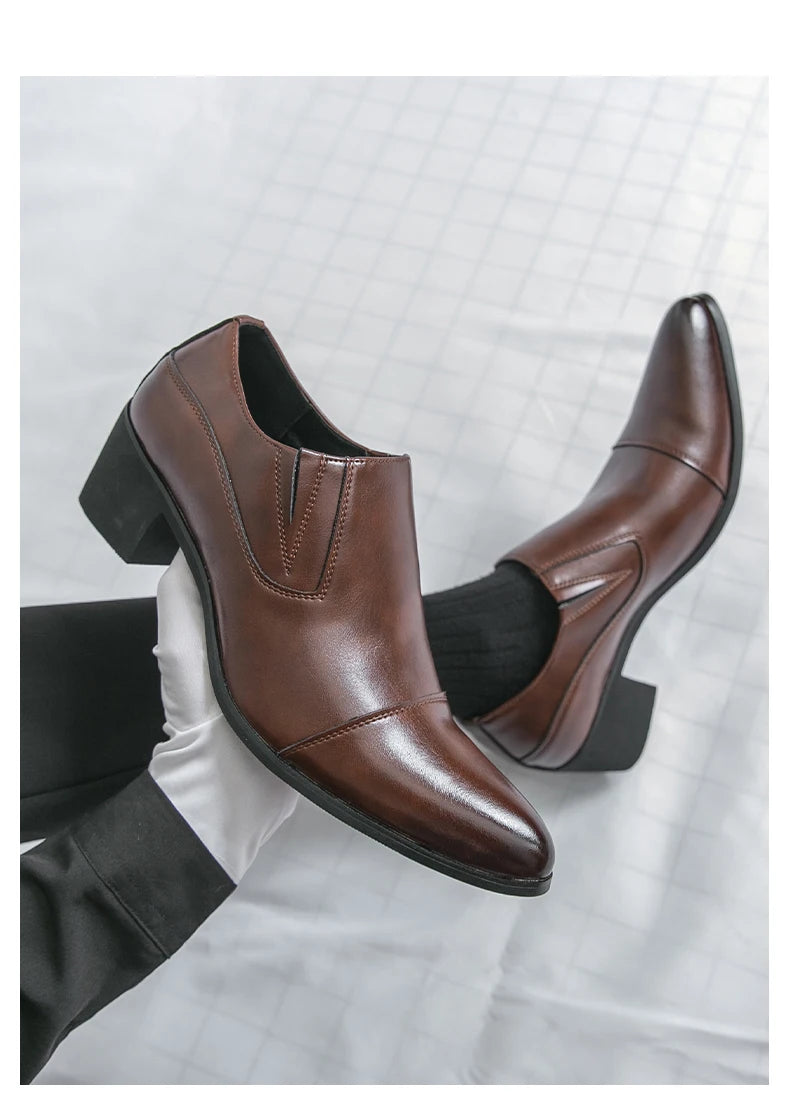 Black/Brown High-heeled Men's Shoes High-quality Dress Shoes Leather Non-slip Business Party Wedding Height Increase Men Loafers