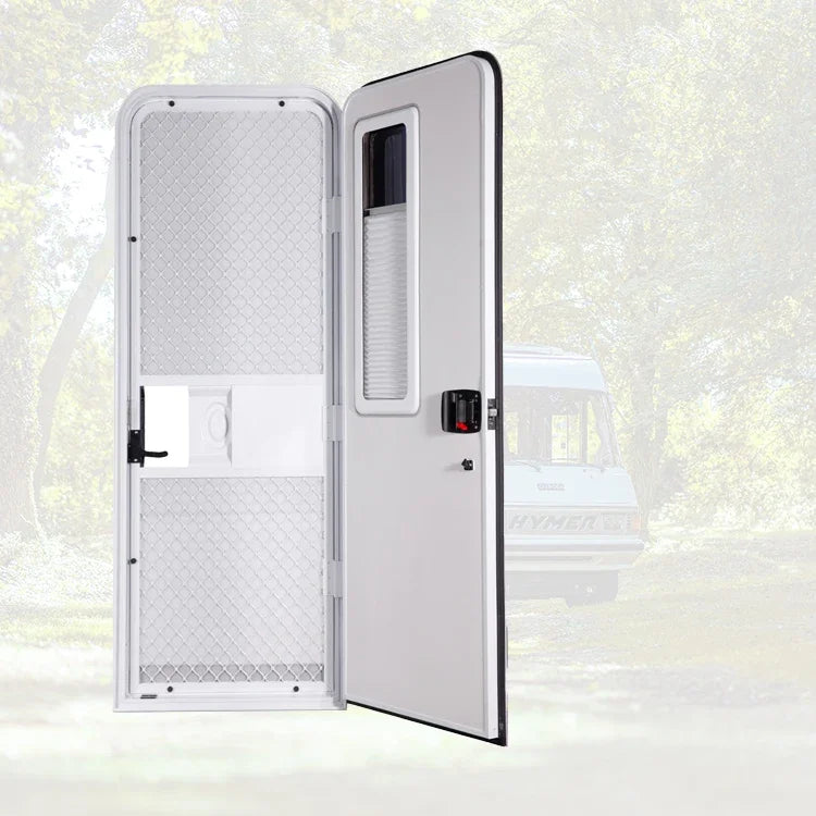 Rv and Motorhome Parts White Wholesale America Style Aluminum Alloy Rv Door with Door Stopper and Rubber Trim