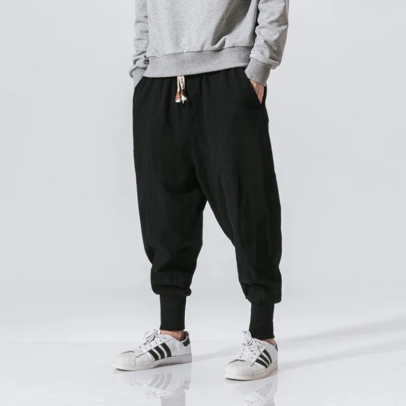 2024 New Spring Men Loose Harem Pants Chinese Linen Overweight Sweatpants High Quality Casual Brand Oversize Trousers Male