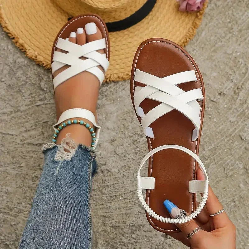 2026 New Shoes for Women Summer Women Flat Bottom Sandals Roman Strap Non Slip Rubber Soles Fashion Ladies Daily Sandals Women