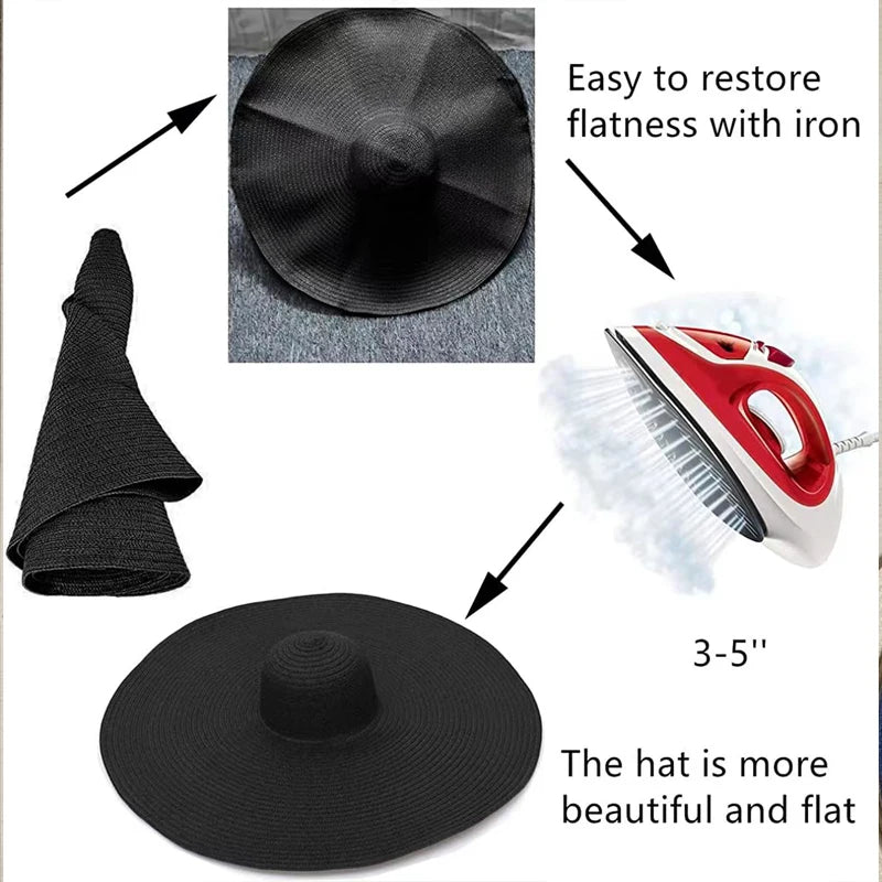 Summer Empty Top Round Sun Hats for Women Elegant Wide Large Brim Beach Straw Hat Casual Panama Caps Uv Protection Cap Sombrero