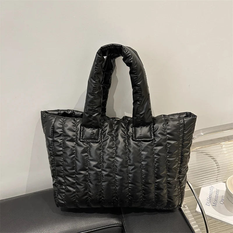 Ladies Tote Bags Large Capacity Cotton Padded Bag Solid Color Casual Fashion Nylon Elegant for Handbag