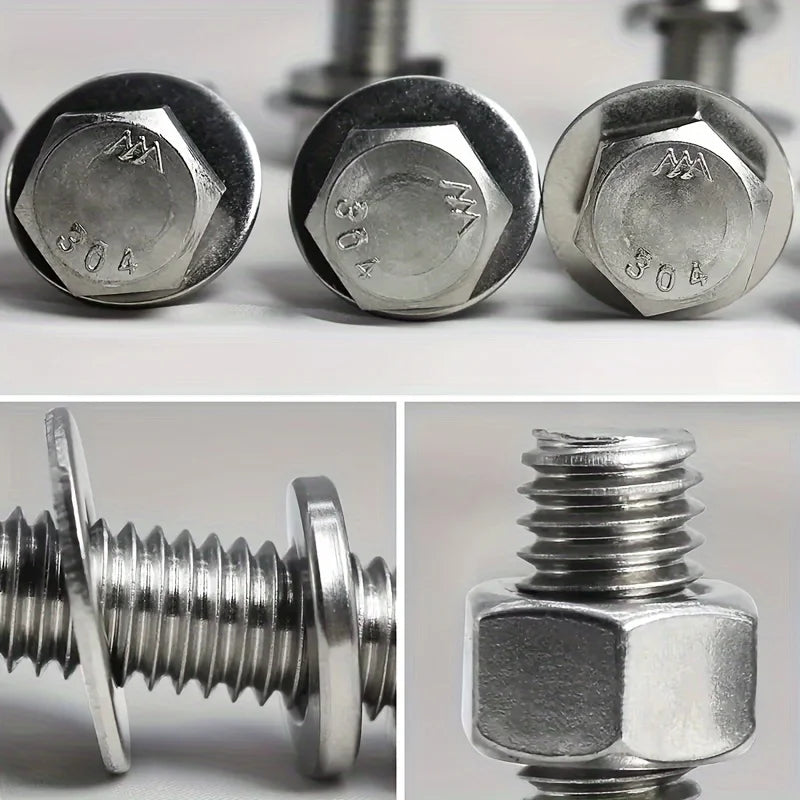 120/240/480pcs Stainless Steel Nuts and Bolts Assortment Kit, Including 6 Sizes Hex Bolts,Flat Washers, Lock Washers.
