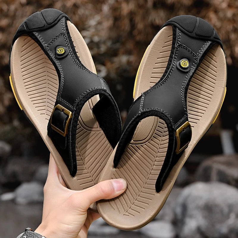 Genuine Leather Sandals Men Breathable Summer Shoes Man Waterproof Outdoor Men Sandals Antiskid Beach Sandals Footwear