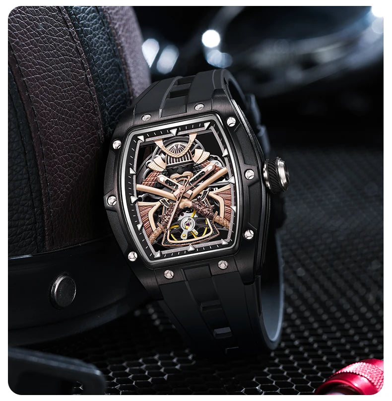 Automatic Movement Mechanical Watches for Men Fashion Black-warrior Hollow High Quality Waterproof Mens Watch Reloj Hombre