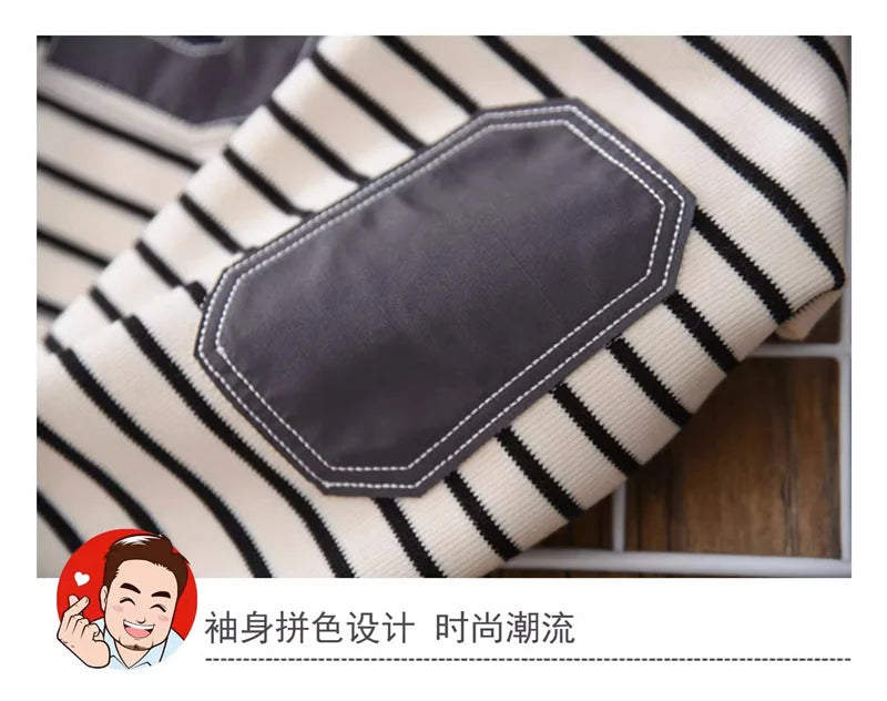 2024 Boys Striped Sweatshirt Children's Spring Autumn New Hoodies Kids Long Sleeve Casual Clothing Teenager Fashion Letter Coats
