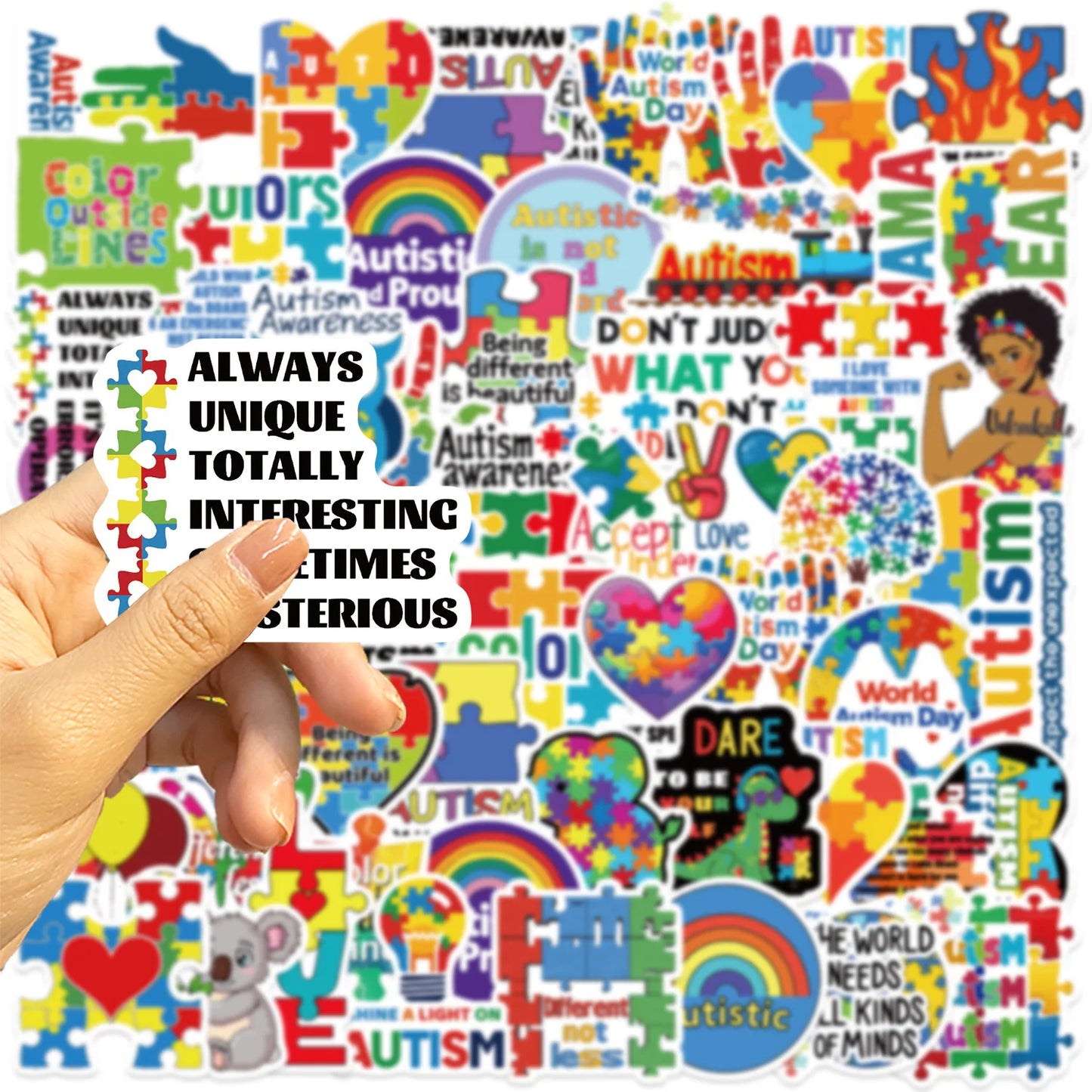 50Pcs Cartoon Autism Awareness Stickers Set Waterproof DIY Decorations for Notebooks Luggage Guitar  Children's Autism Day Gifts