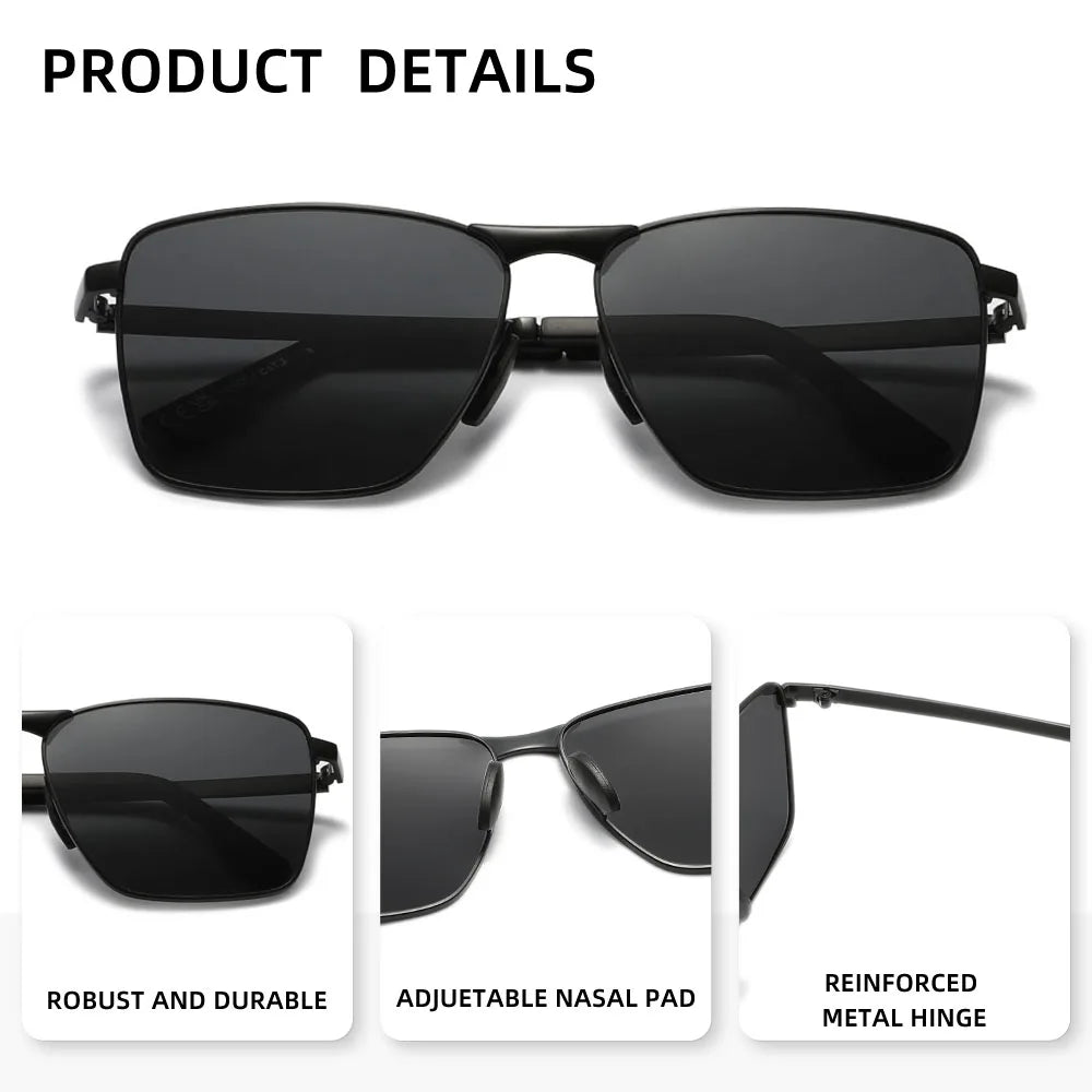Trendy Polarized Sunglasses Men Women Rectangular Frame Glasses UV400 Driving Outdoor Summer Classical Eyeglasses