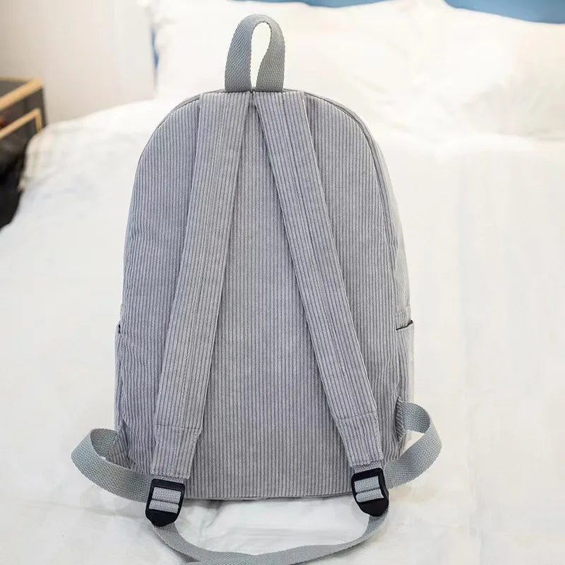 Corduroy Backpack, Academy Fashion School Bags for Middle/High School & College, Cute Tassel Detail, Versatile Casual Daily Bag