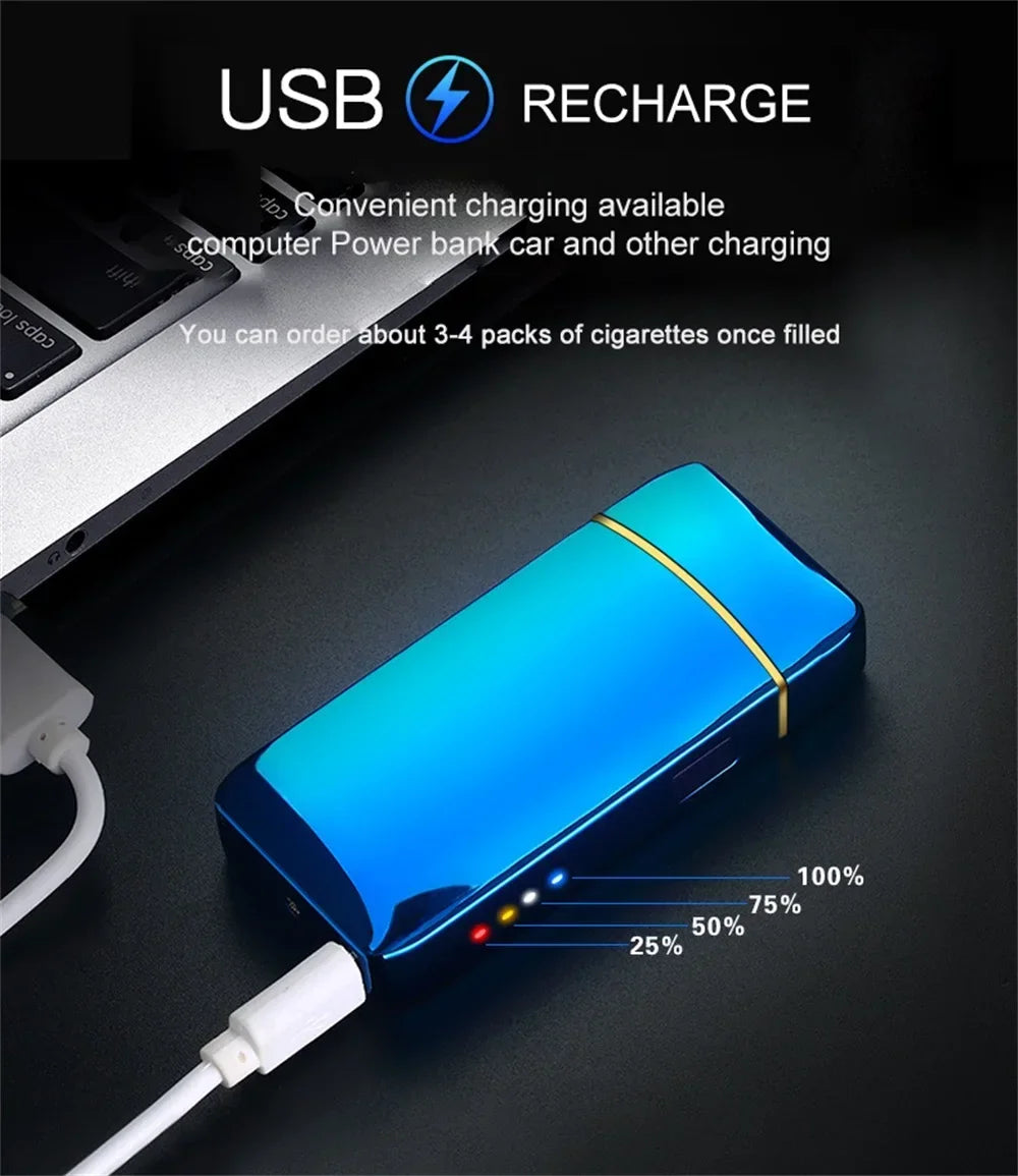Hot Electric Windproof Metal Lighter Double Arc Plasma Flameless Rechargeable USB Lighter LED Power Display Touch Sensor Lighter