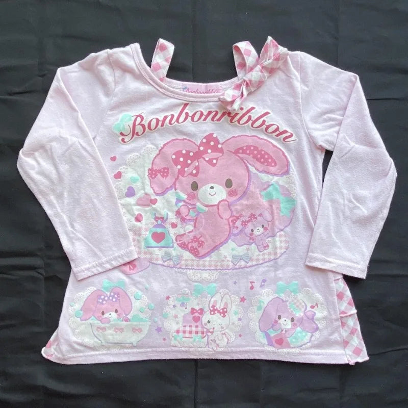 Japanese Anime Print T Shirts Women Y2K Patchwork Long Sleeve Tees Fashion Camis Crop Tops Tunic Casual Kawaii T Shirt Top New