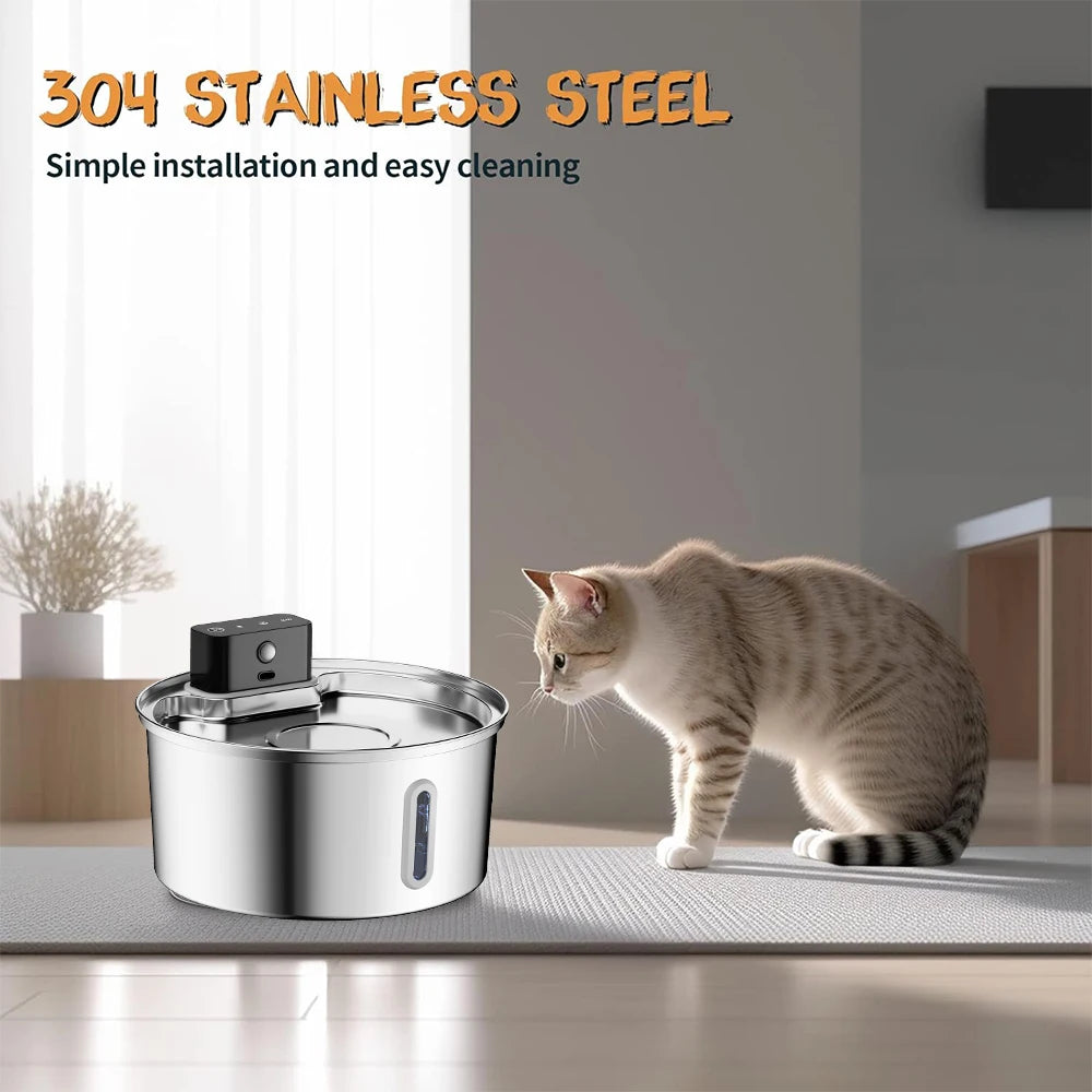 Stainless Steel Wireless Cat Water Fountain 4000mAh Pet Water Dispenser For Dog Cat Infrared Sensor Smart Pet Drinkier Fountain