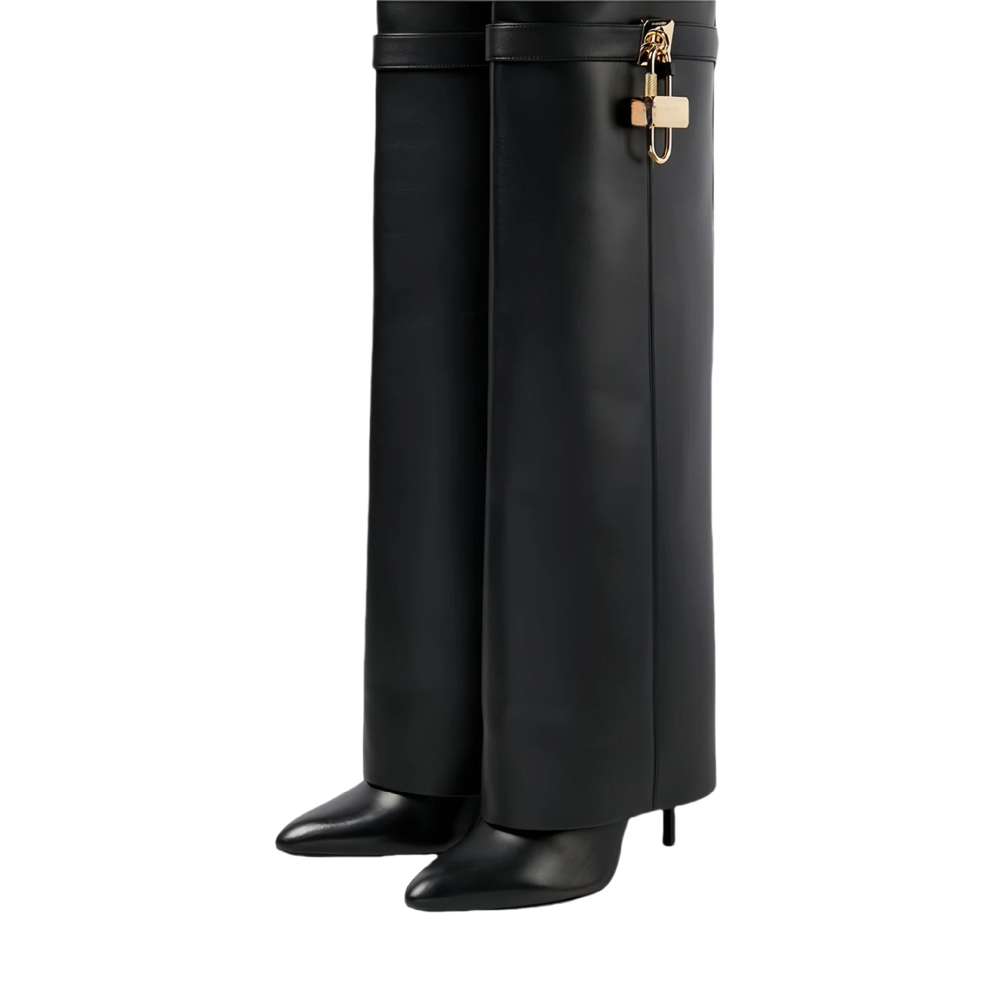 European and American women's fashionable large round toe over knee boots, slim high heels, shark button pants, long boots