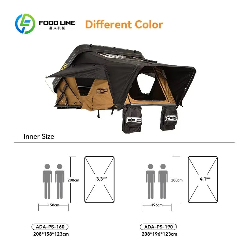 Customized Hard Roof Top Tent 4 Person Hard Shell Side Fold Waterproof Rooftop Camping Tent With 6cm Memory Foam Mattress