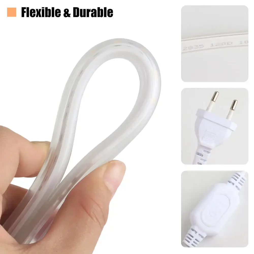 LED Strip AC 220V IP67 Waterproof 2835SMD 120leds/m Commercial Rope Light Flexible Ribbon DIY Christmas Holiday Home Decor Tape