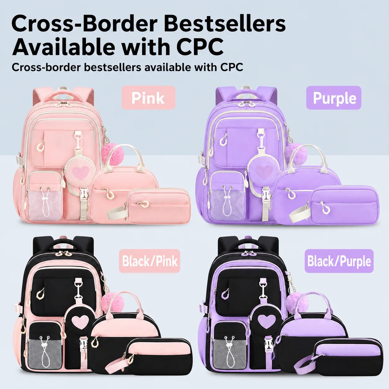 School Bag Set Ergonomic Waterproof Oxford Cloth Backpack Girls School Backpack Set Large Capacity Spine Backpack For Middle