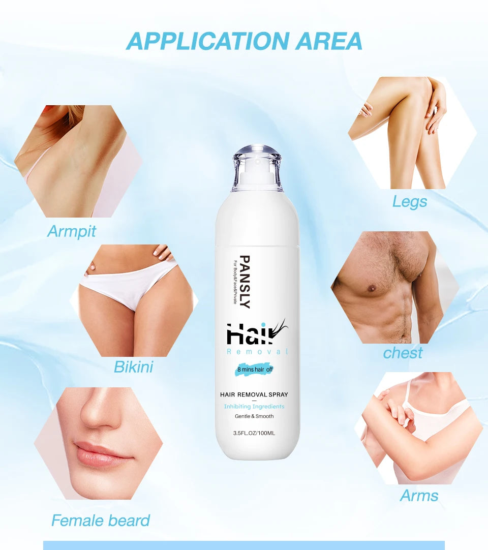 100ML Hair Removal Spray Hair Growth Inhibitor Spray Painless Hair Reduction Permanently Inhibits Hair Growth Skin Silky Smooth