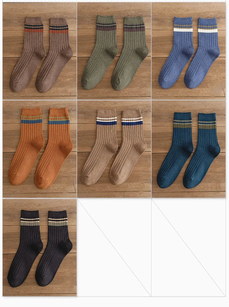 7 Pairs of Men's Striped Socks Fashionable Casual Socks High Quality Harajuku Retro Socks for Men Large Size Long Socks