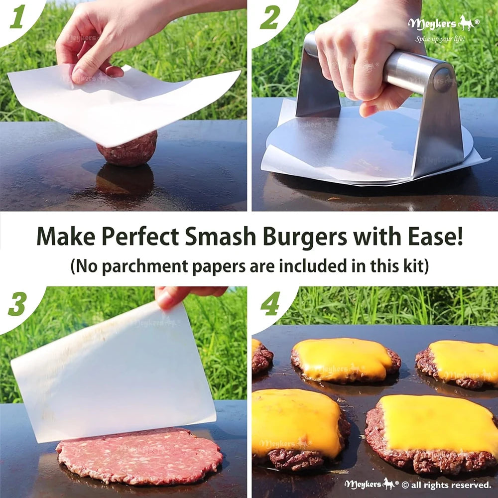 Stainless Steel Smash Burger Press Hamburger Patties Meat Masher Circular Meat Press Mold for Deli Meats Kitchen Accessories