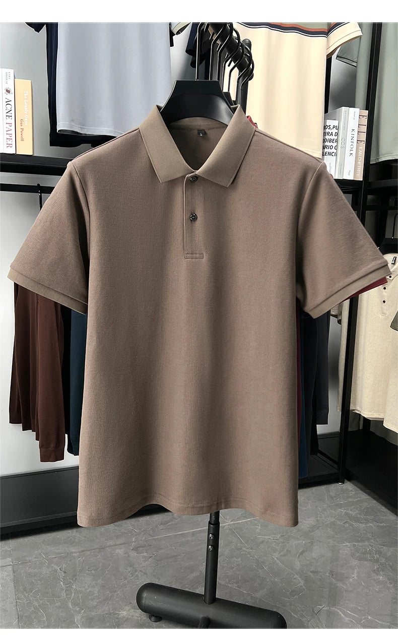 100% pure cotton men's short sleeve polo shirt high-quality classic solid color summer business casual comfort versatile T-shirt