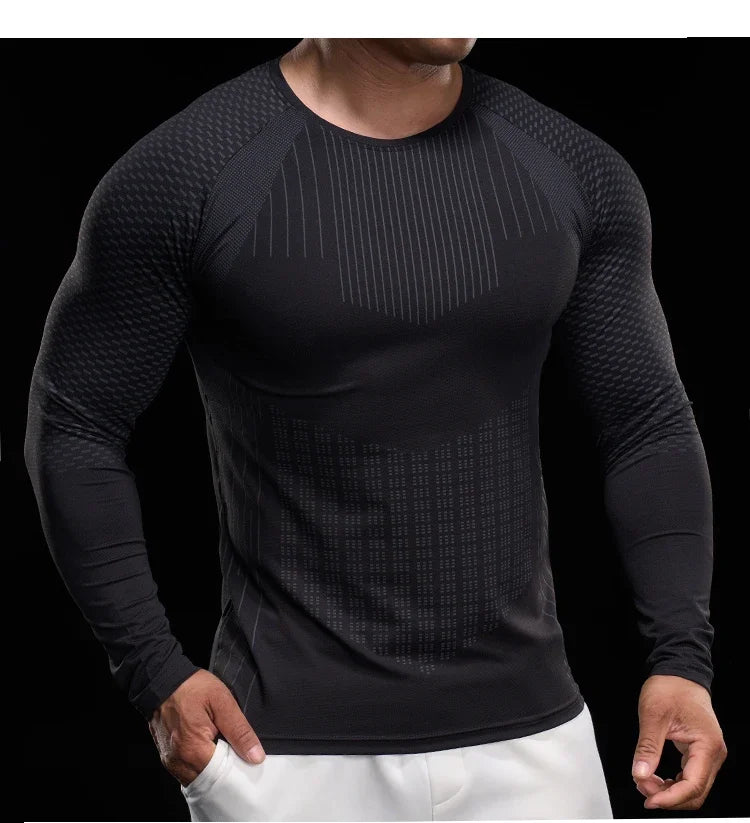 Men Athletic Running Shirt Elastic Training T-shirt Gym Fitness Workout Tight Outdoor Jogging Sweatshirt