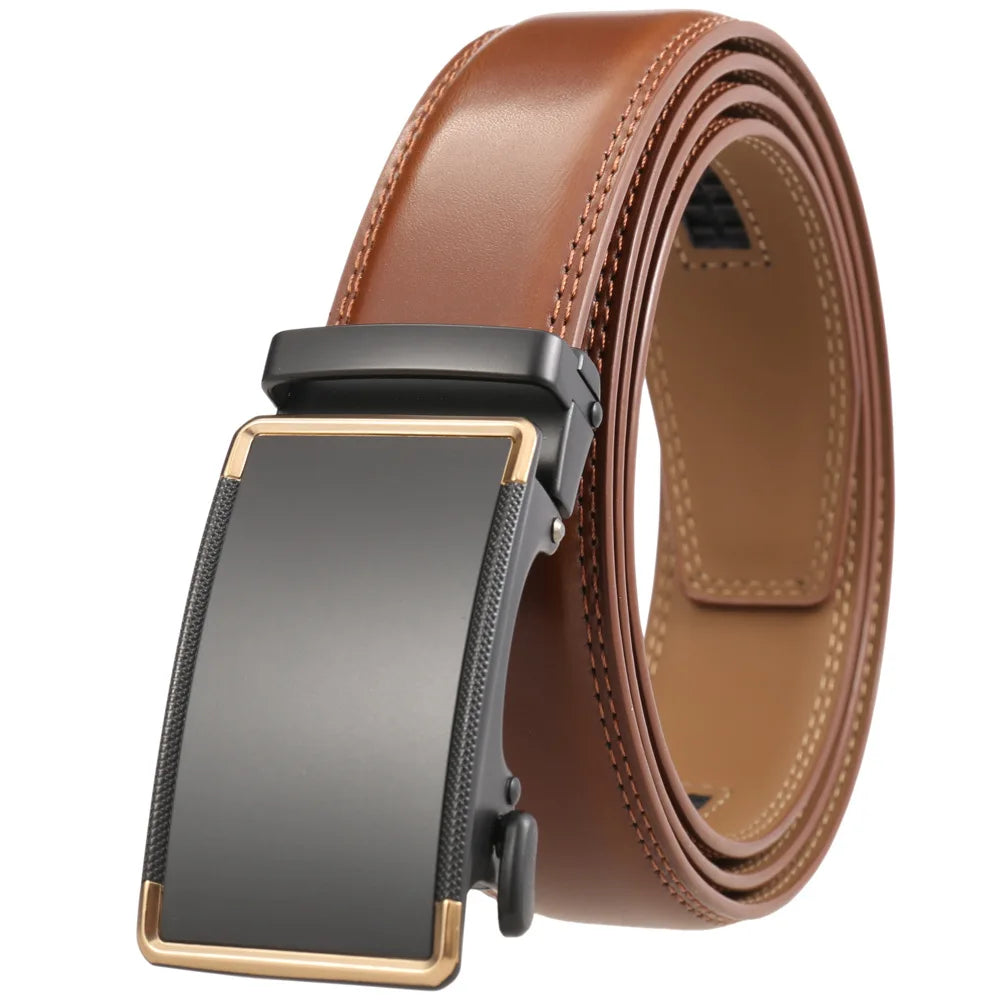 Men's Genuine Leather Belt Fashion Automatic Buckle Belt for Popular Business High Quality Male Belt Brown