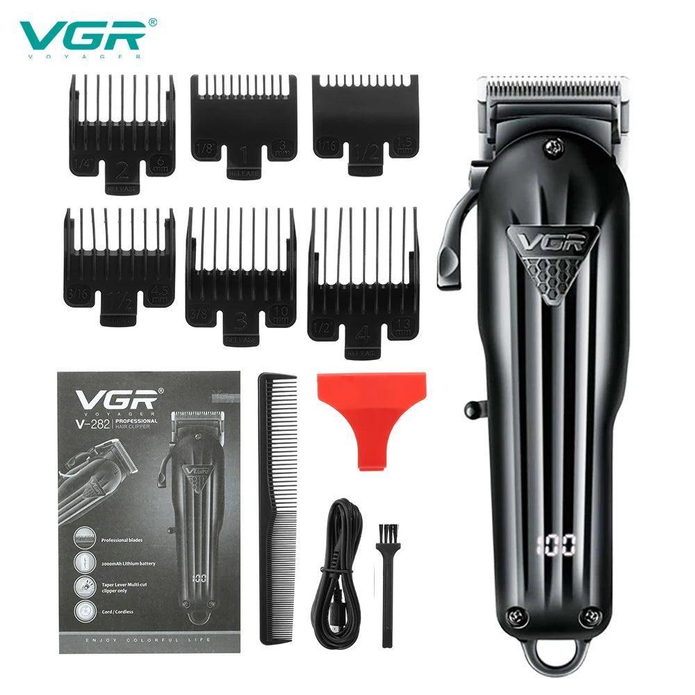 VGR Trimmer Professional Hair Trimmer for Men Clipper Beard Trimmer Hair Cutting Machine Cordless LED Display Rechargeable V-282