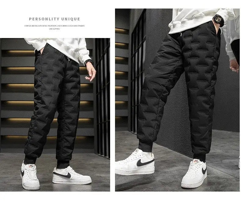 Men's down Pants Winter Outdoor Wear Thickened Large Size High Waist Warm Cold Proof Windproof Cotton Pants Harlan Style