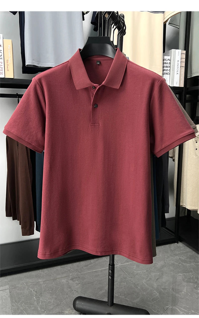 100% pure cotton men's short sleeve polo shirt high-quality classic solid color summer business casual comfort versatile T-shirt