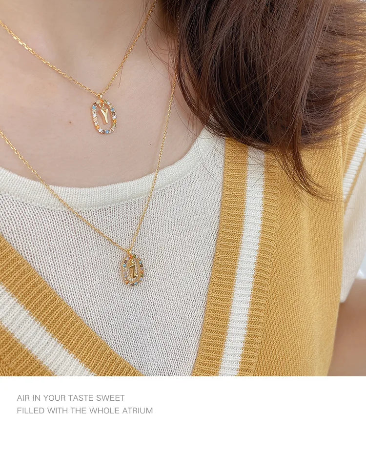 925 Sterling Silver Gold Letters A - Z Initial M S C K Alphabet Pendente Long Chain Necklace Say My Name Fine Jewelry