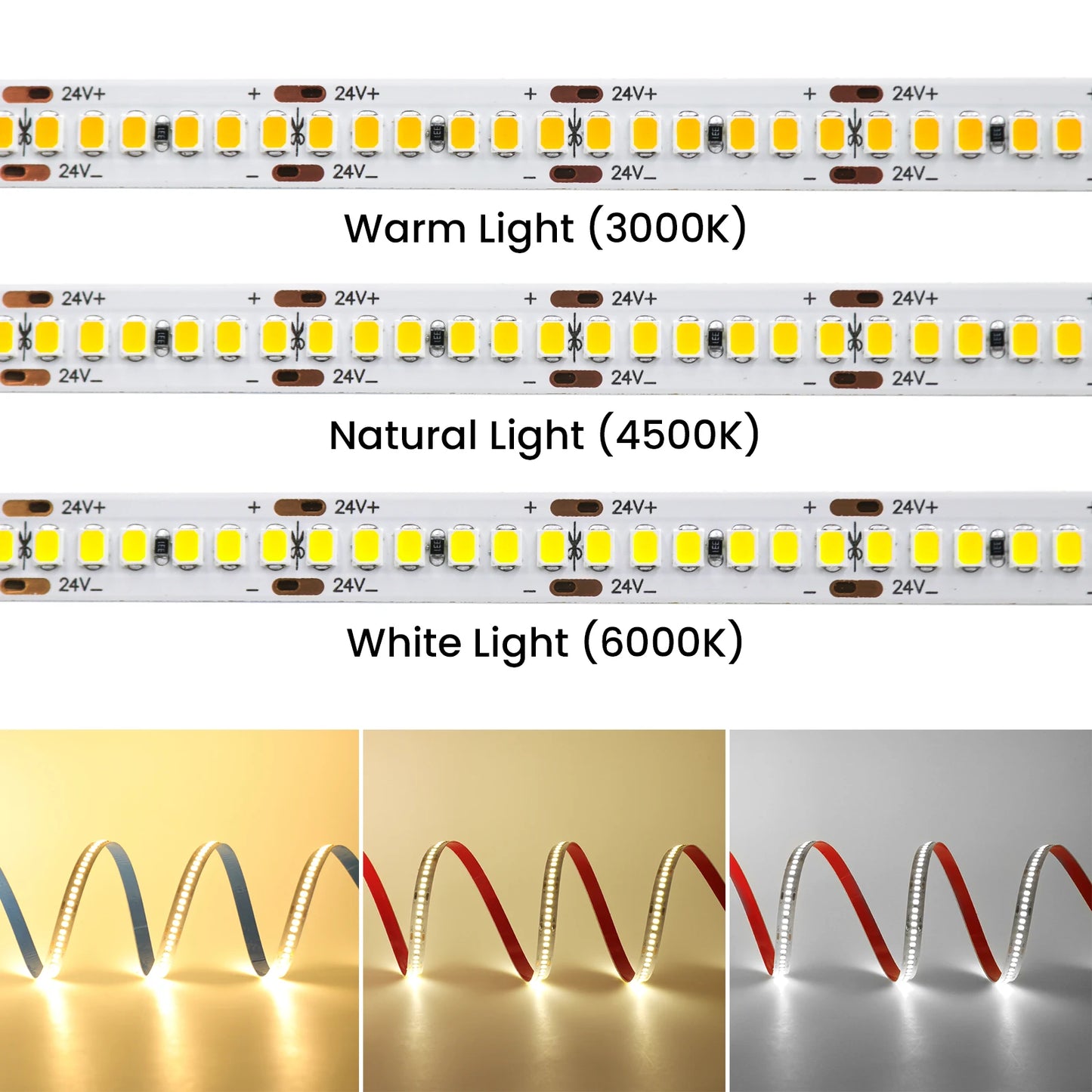 5M 10M LED Light Strips 12V 24V SMD 2835 120 240LEDs/m Home Lamp Strip Flexible LED Ribbon Tape Soft Lamp Bar 3000K 4000K 6000K