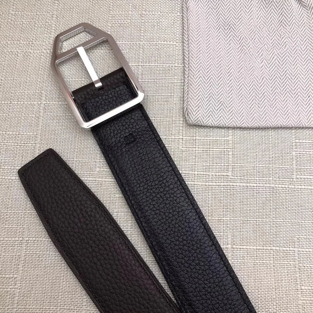 Double-Sided Genuine Leather Belt for Men And Women Casual Lychee Skin Waist Belt Couple Sle Gift Box Soft Surface Stainles...