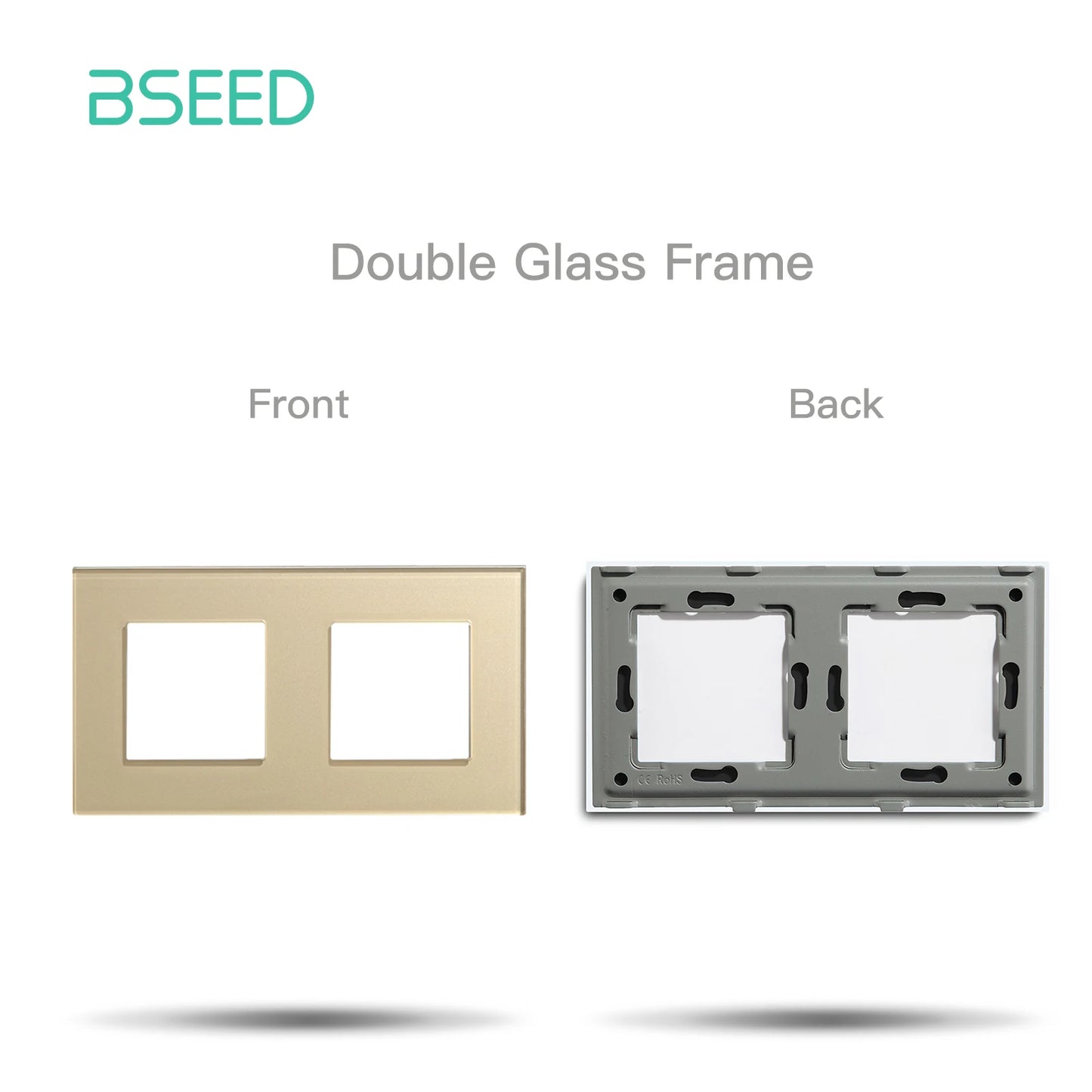 BSEED Only Glass Frame Panel Single Double Frames Wall Socket Triple Four Frames DIY Part with Metal Frames White Black Golden