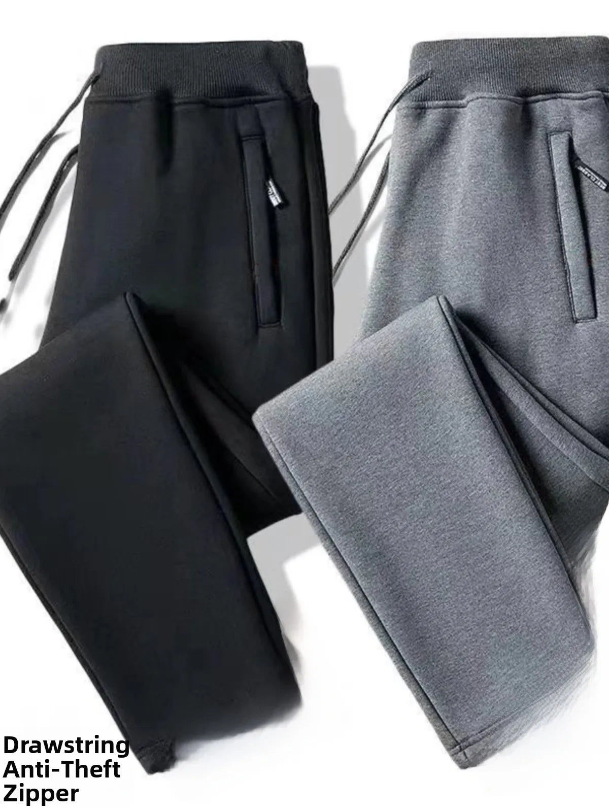 Men's Winter Thickened Fleece Lined Casual Pants Loose Fit Sporty Youthful Style mid Waist Long Trousers with Cuffed Ankle