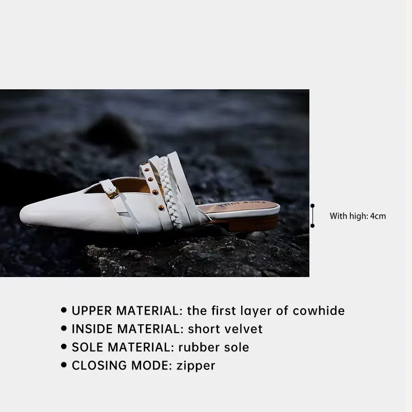 Ods Footwear Designer Rivet Women Flats Slippers Shoes Mules Female Slides Fashion Pointed Toe Ladies Flats Slippers Sandals 40