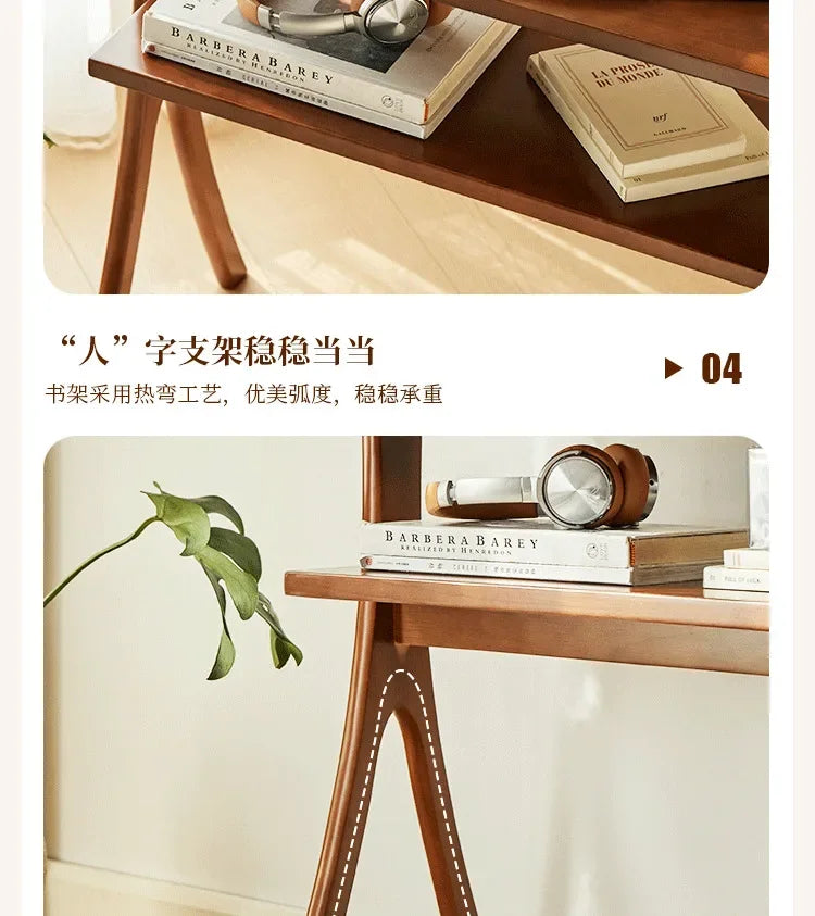 Walnut Solid Wood Middle Ancient Style Sofa Corner Shelf Narrow Cabinet Floor Bookshelf for Small Living Room Storage