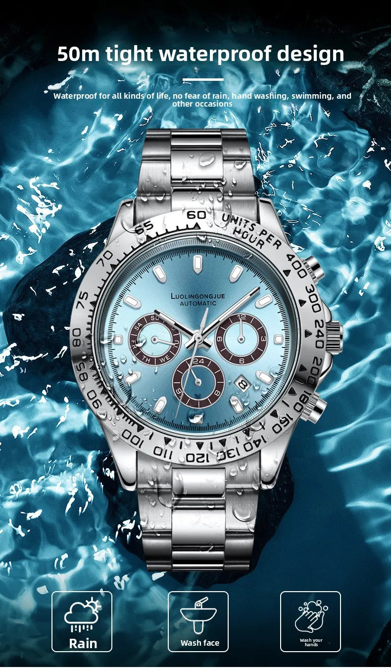 Fully automatic mechanical watch, business-style, luminescent, waterproof, men's mechanical watch, sapphire crystal glass mirror