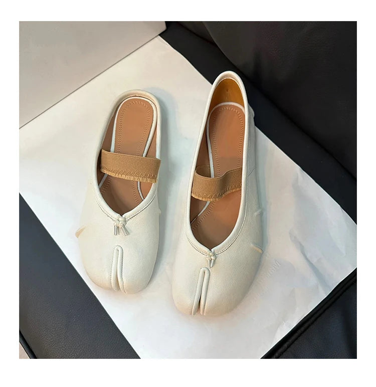 Womens Genuine Leather Ballet Flats Black Sheepskin Pleated Tibi SplitToe Shoes Fashion Mules Designer Footwear