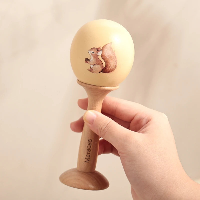 Baby 1-3 Year Montessori Musical Instruments Wooden Musical  Interactive Game Newborn Cartoon Squirrel Pattern Educational Gifts