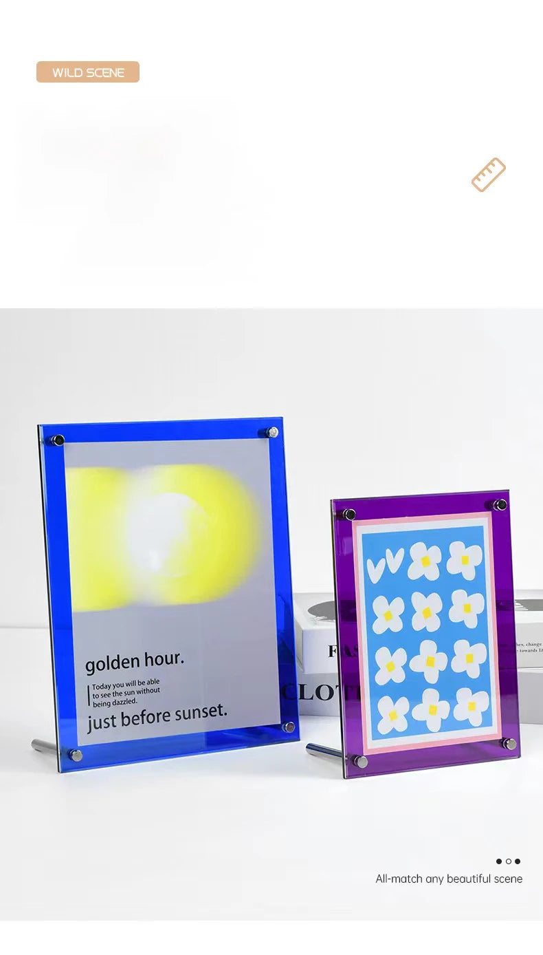 Acrylic Picture Frames,Color Desk Picture Frames with Stand,Modern Frameless Floating Frame for Desktop Display Gift Home Office