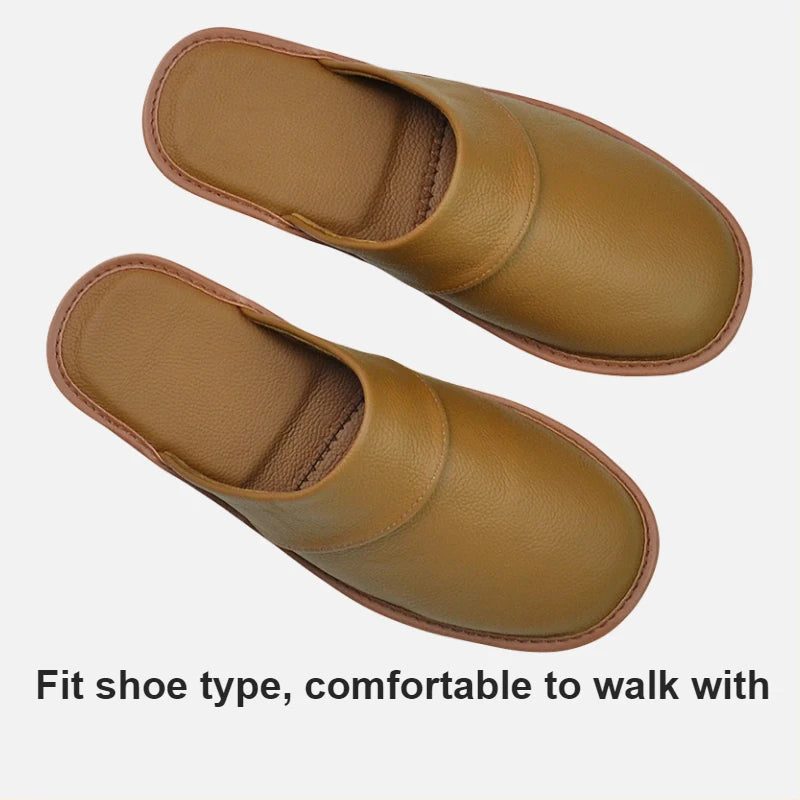 Genuine Cow Leather Slippers Homes in indoor slipper Spring Autumn summer men women elderly non-slip casual single Slides shoes