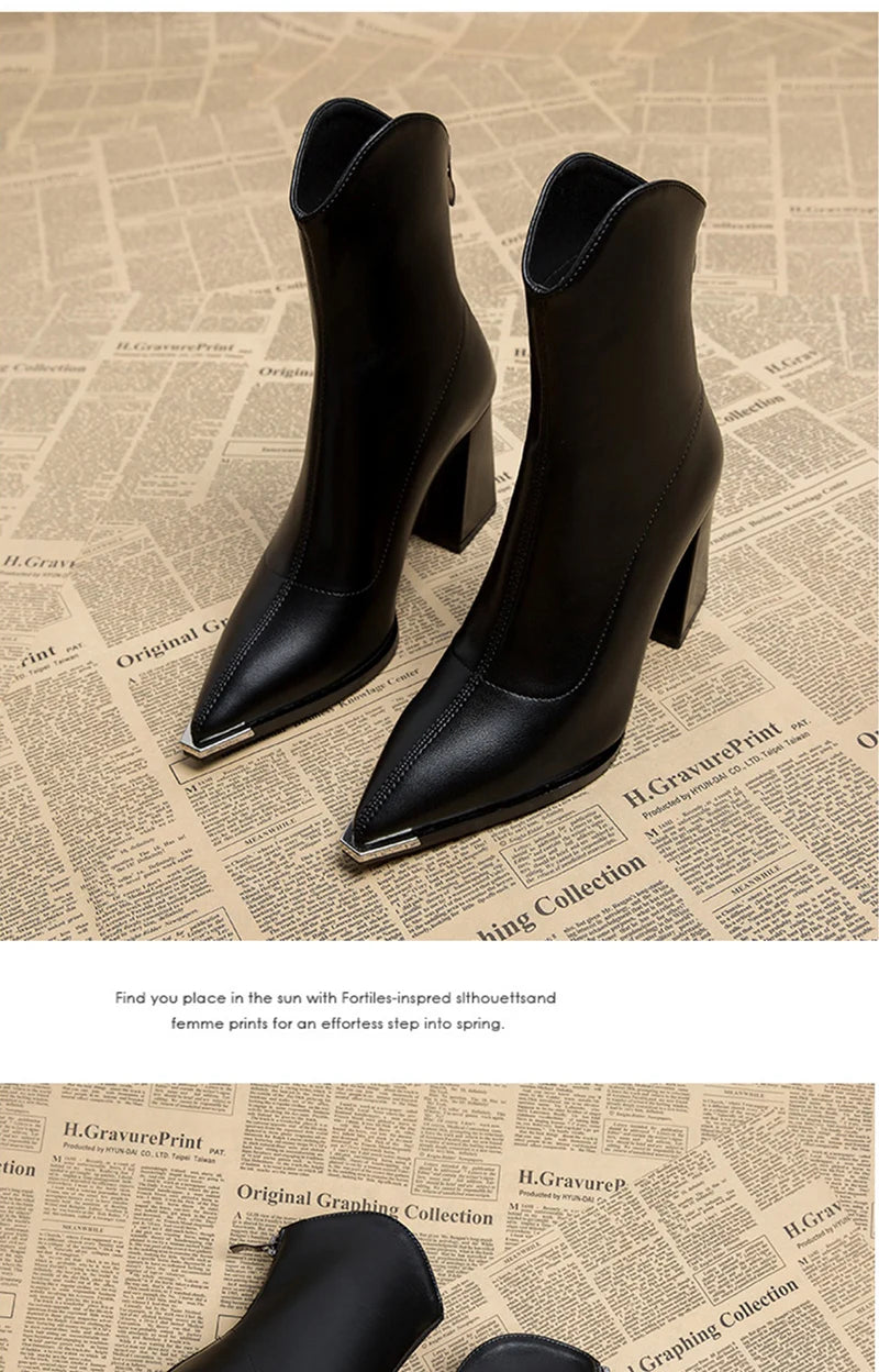 Pointed Toe Women's Ankle Boots Fashion Back Zippers Short Botas Ladies Elegant Square High Heel Winter Women's Footwear